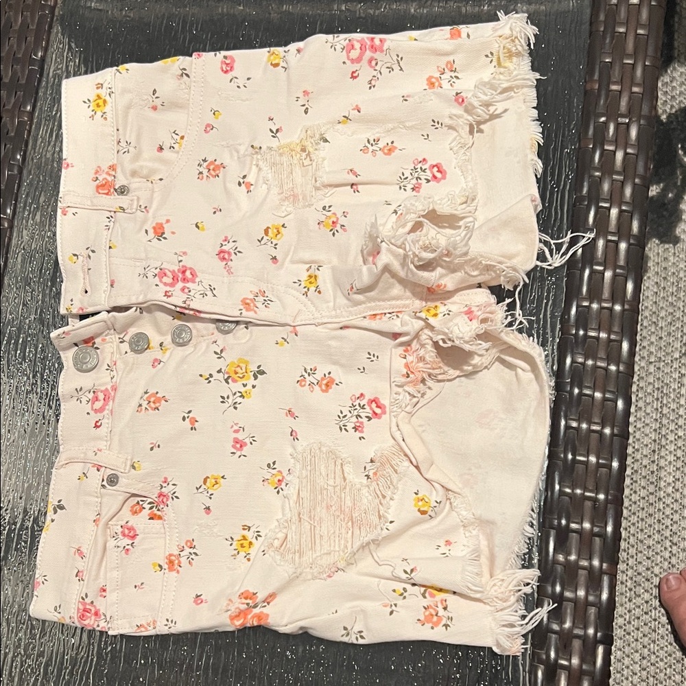 Midi Vintage High Rise Floral Frayed Hem Women Shorts Express